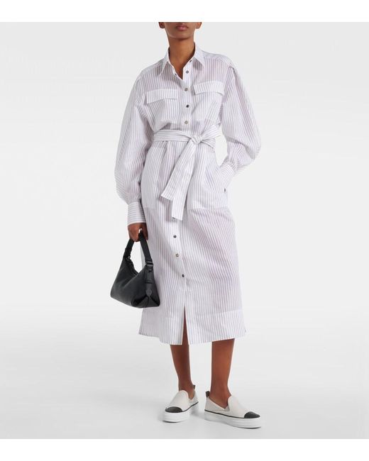 Brunello Cucinelli White Striped Shirt Dress