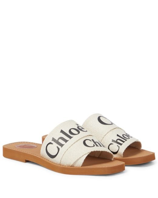 Chloé Woody Canvas Slides in White | Lyst
