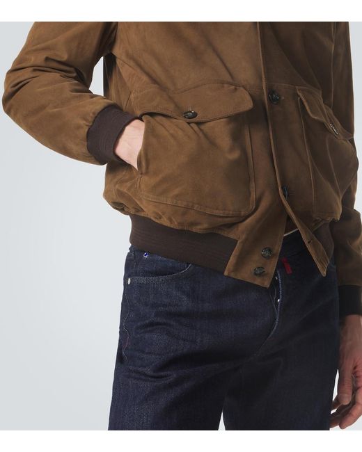 Kiton Brown Suede Bomber Jacket for men