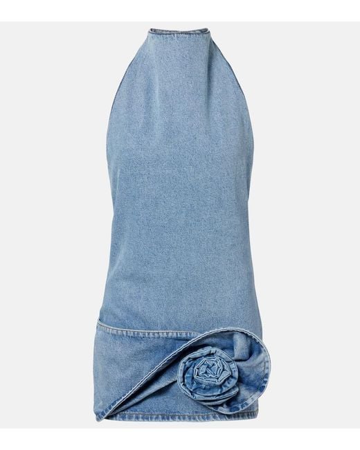 Magda Butrym Blue Floral-Applique Denim Minidress