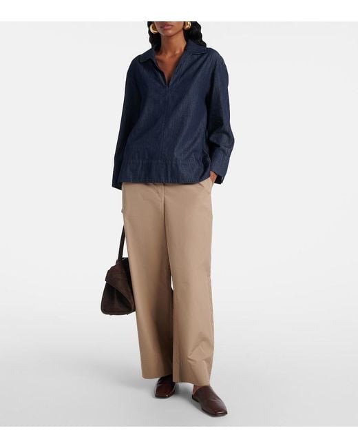 Max Mara Natural Auero Cotton Poplin Wide-Leg Pants