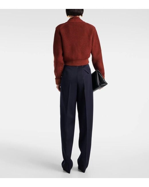 Victoria Beckham Red Cropped Wool-blend Cardigan