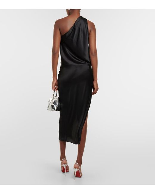 The Sei Black Draped One-Shoulder Silk Satin Top