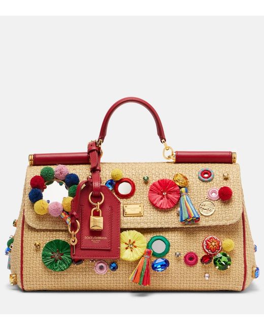 Dolce & Gabbana Red Sicily Medium Embellished Top-Handle Bag