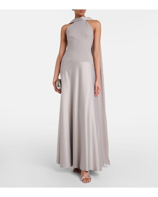 Solace London Gray Cece Satin And Crepe Gown