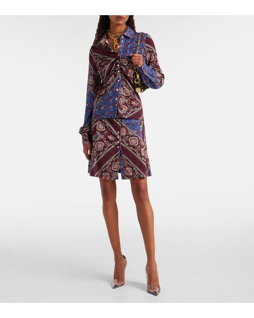 Rabanne Purple Gathered Paisley Printed Miniskirt