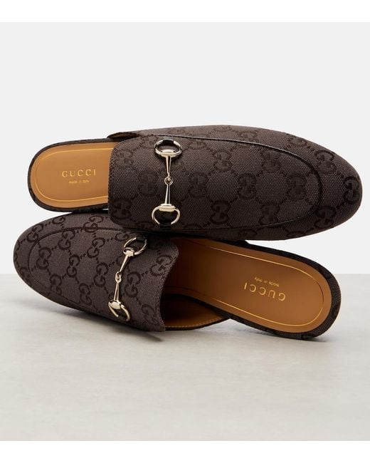 Gucci Brown Princetown Horsebit Gg Canvas Mules