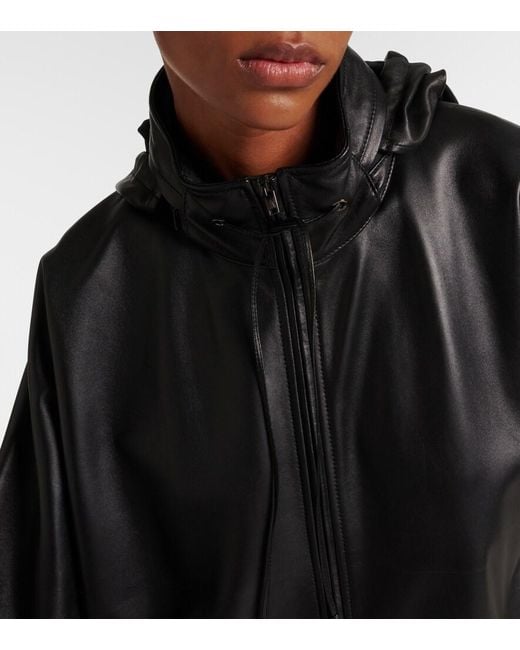 The Row Black Jilly Oversized Leather Bomber Jacket