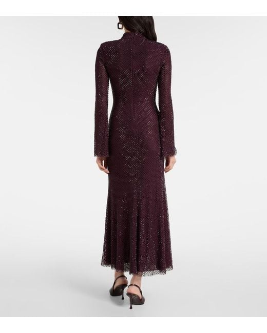 Self-Portrait Purple Rhinestone Mesh Maxi Dress