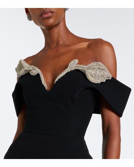 Rachel Gilbert Black Oscar Off-Shoulder Crepe Corset Gown