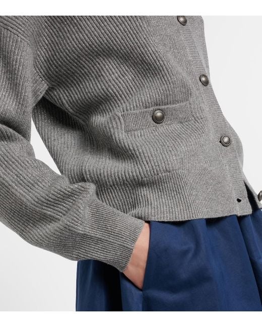 Brunello Cucinelli Gray Cashmere-Blend Lame Cardigan
