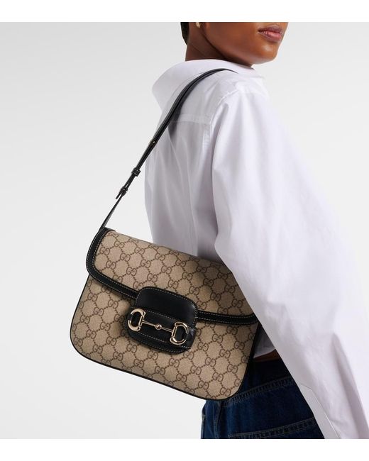 Gucci Natural Schultertasche Horsebit 1955 Medium