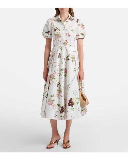 Erdem White Floral Cotton Poplin Shirt Dress