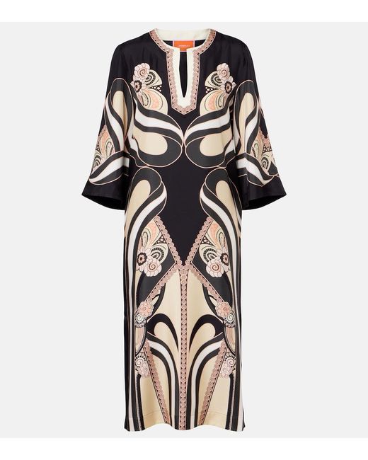 LaDoubleJ Black Printed Silk Twill Kaftan
