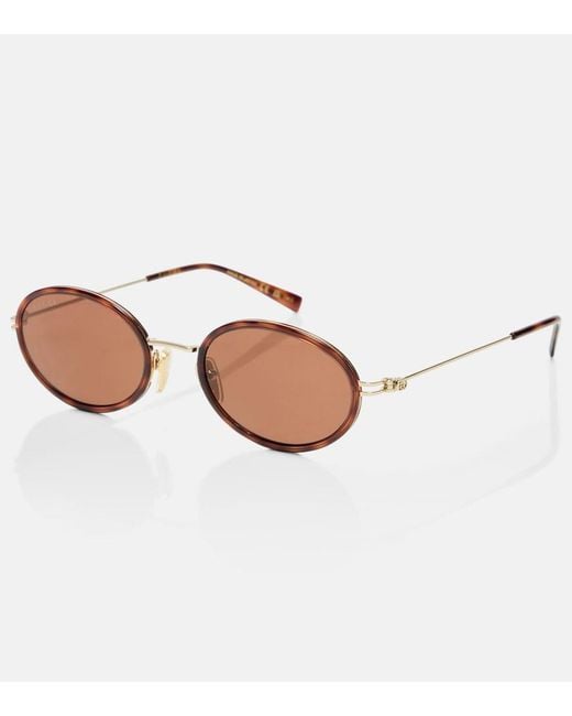 Gucci Brown Gg Tiny Oval Sunglasses