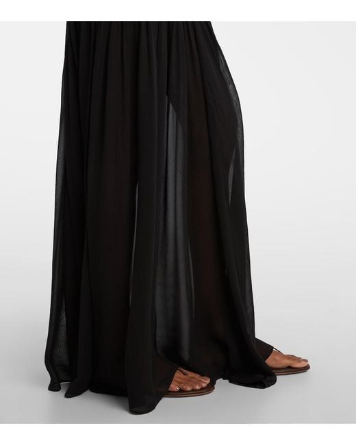 Hunza G Black Hybrid Plisse Maxi Dress