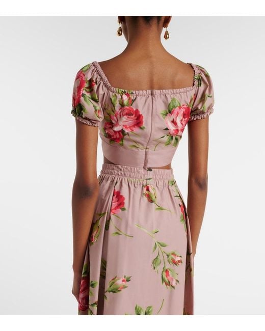 Dolce & Gabbana Pink Floral Bow-Detail Cotton Crop Top