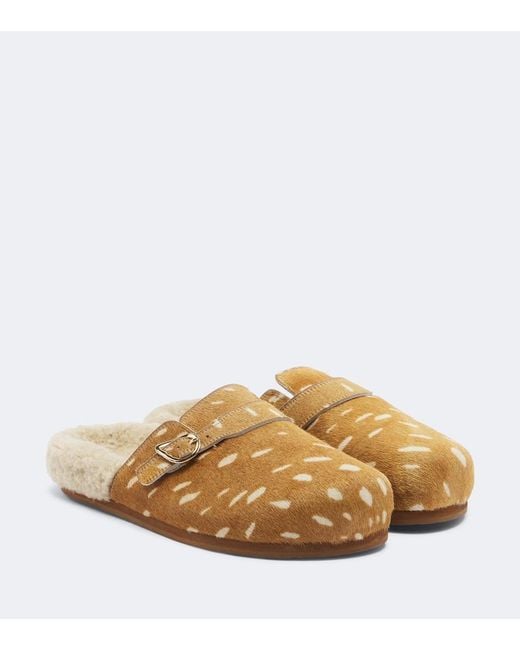 Ancient Greek Sandals Natural Vasilitsa Shearling-Trimmed Calf Hair Clogs