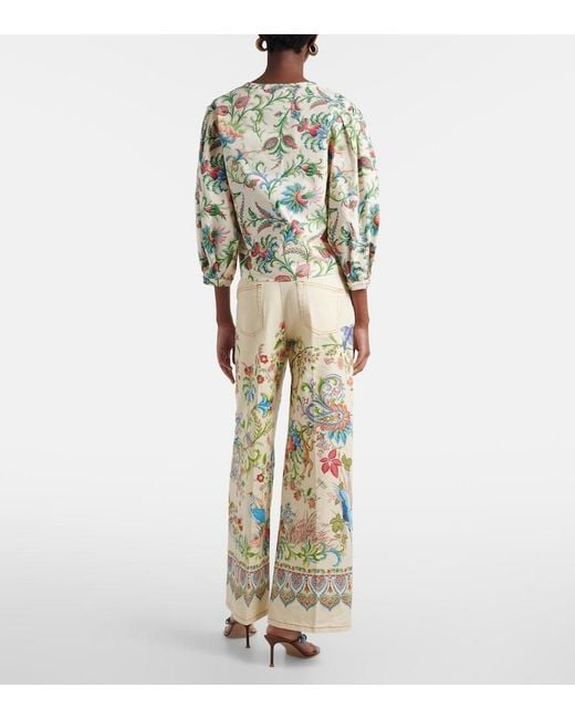 Etro White Belted Printed Wide-Leg Jeans