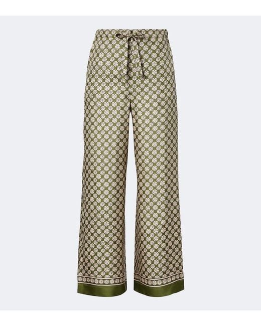 Max Mara Natural Printed Silk Wide-Leg Pants