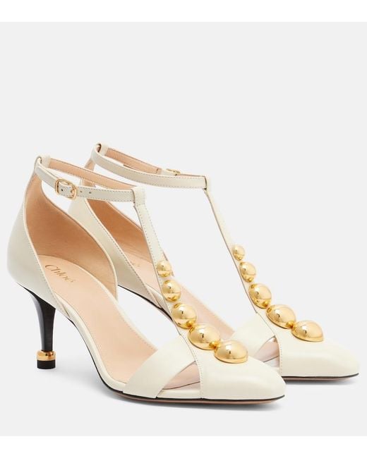 Chloé Natural Cleia Embellished Leather Pumps