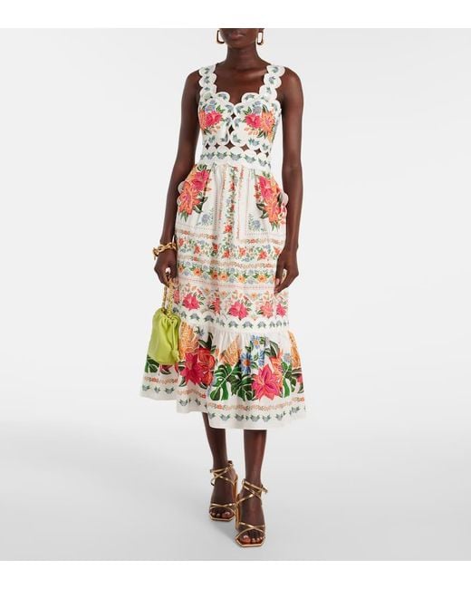 Robe Midi En Coton A Fleurs Farm Rio en coloris White