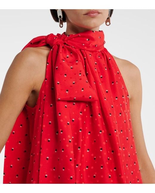 Acne Red Sombana Printed Asymmetric Silk Top