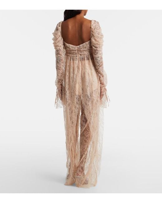 Blumarine White Lace-Trimmed Satin Wide-Leg Pants