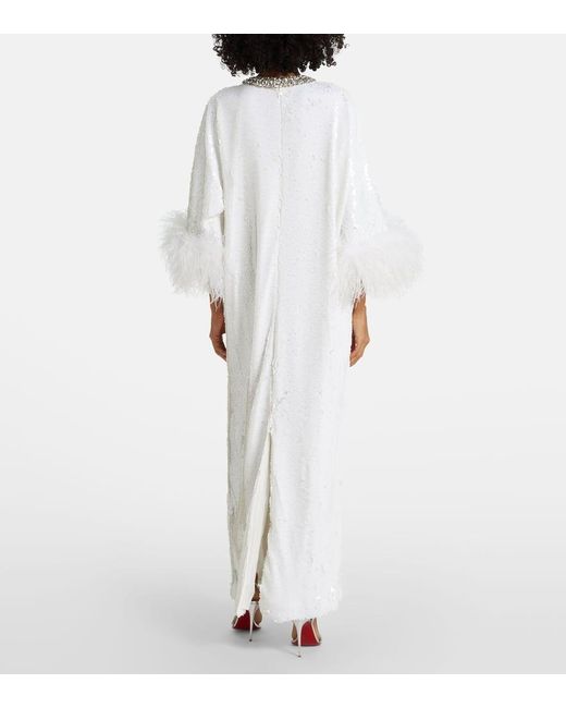 Self-Portrait White Maxikleid Mit Federn Und Kristallen