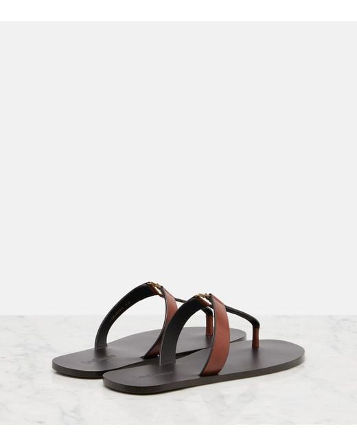 Saint Laurent Brown Cassandre Leather Thong Sandals