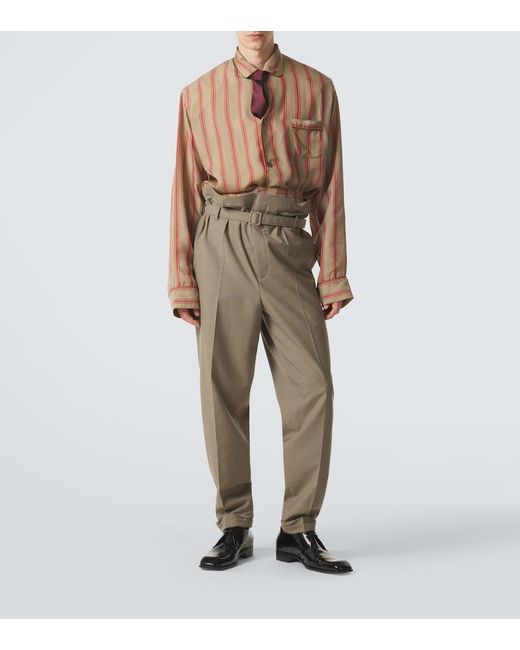Saint Laurent Brown Striped Twill Shorts for men