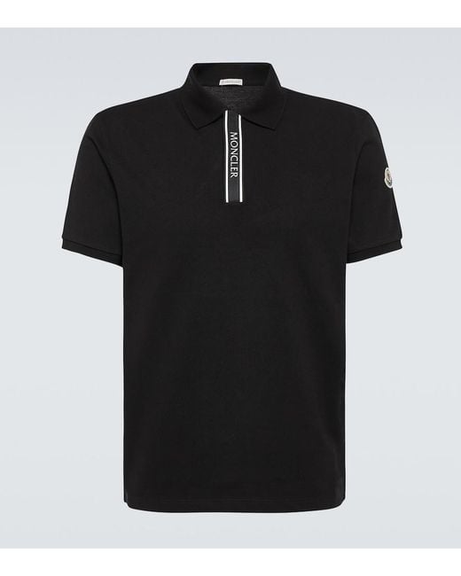 Polo in cotone piqué con finiture in gros-grain e logo applicato di Moncler in Black da Uomo
