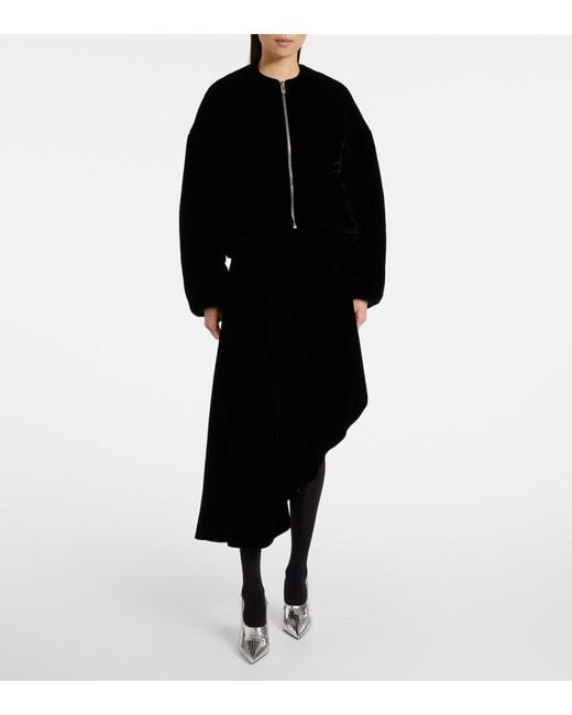 Alaïa Black Asymmetric Velvet Midi Skirt