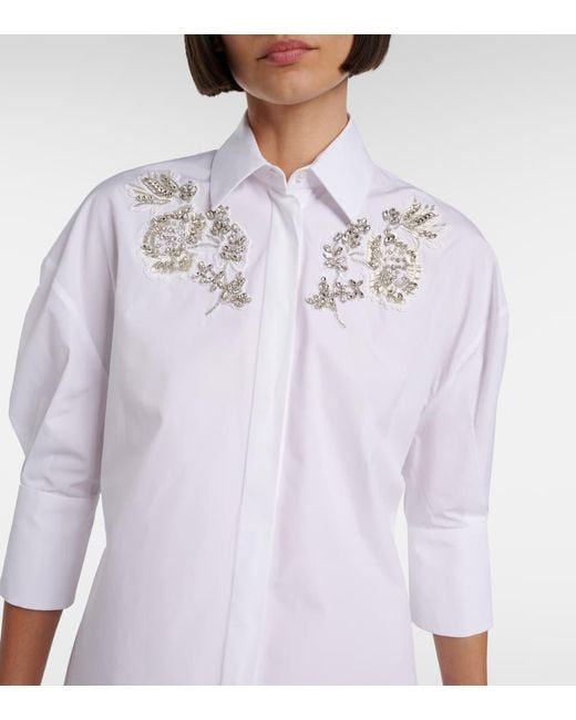 Erdem White Embroidered Cotton Poplin Shirt Dress