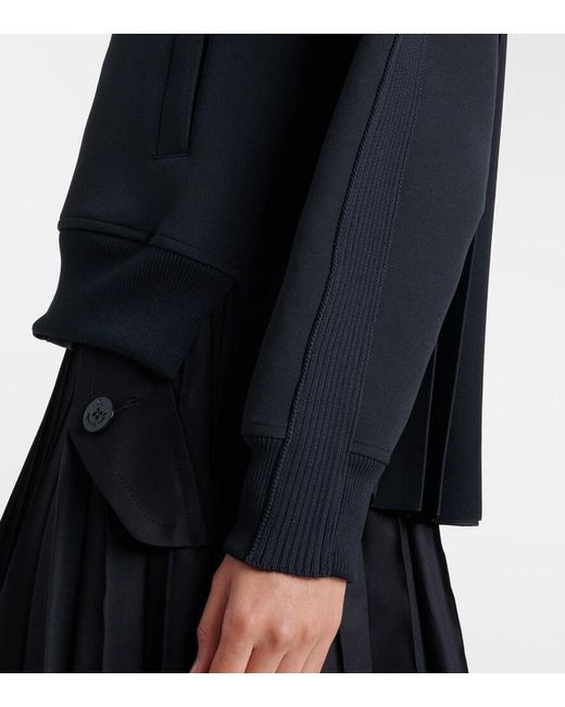Sacai Black Paneled Twill Zip-Up Sweatshirt