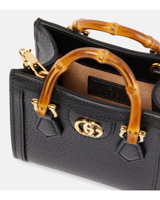 Gucci Black Diana Micro Leather Tote Bag