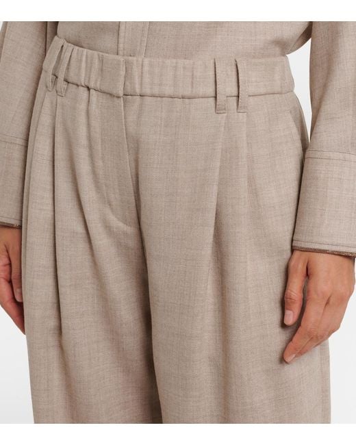 Brunello Cucinelli Natural Monili Virgin Wool Wide-Leg Pants