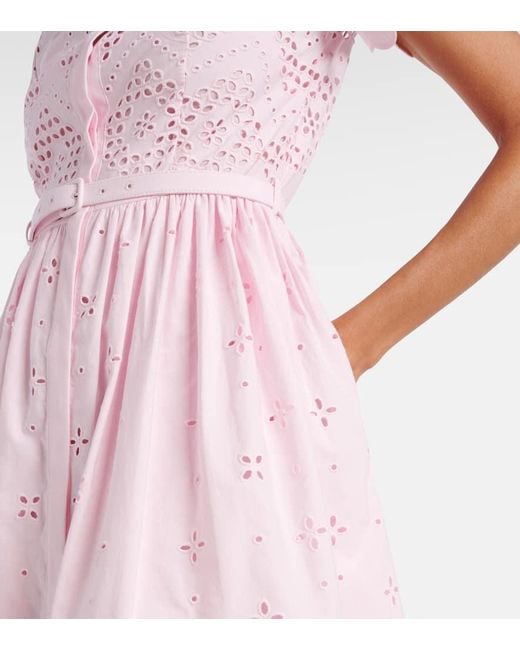 Self-Portrait Pink Broderie Anglaise Cotton Midi Dress