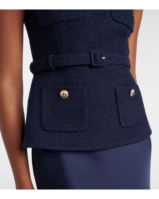 Vestido Midi De Punto Boucle Y Saten Self-Portrait de color Blue