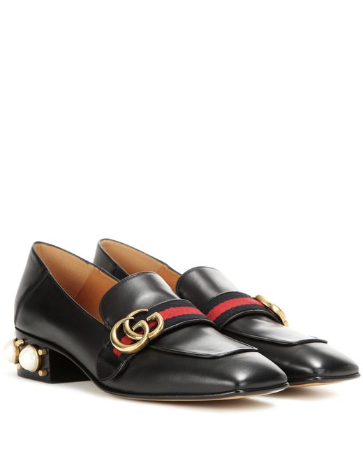Gucci Black Leather Mid-heel Loafers
