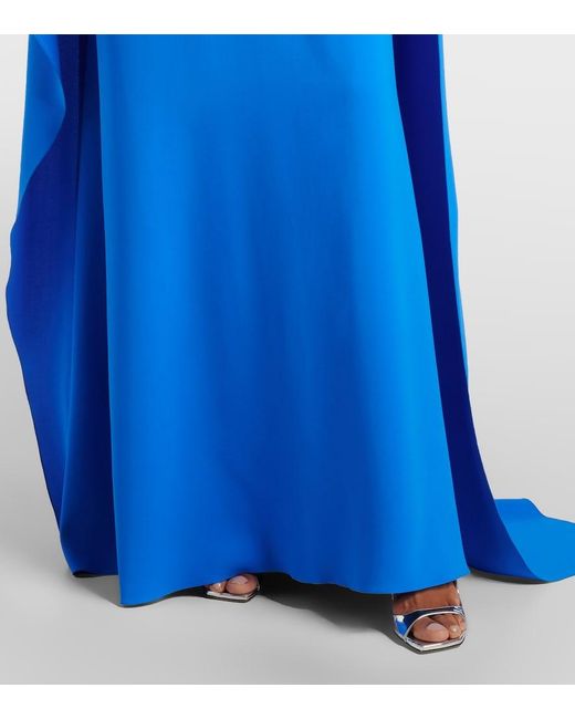 Oscar de la Renta Blue Draped Silk-Blend Georgette Gown