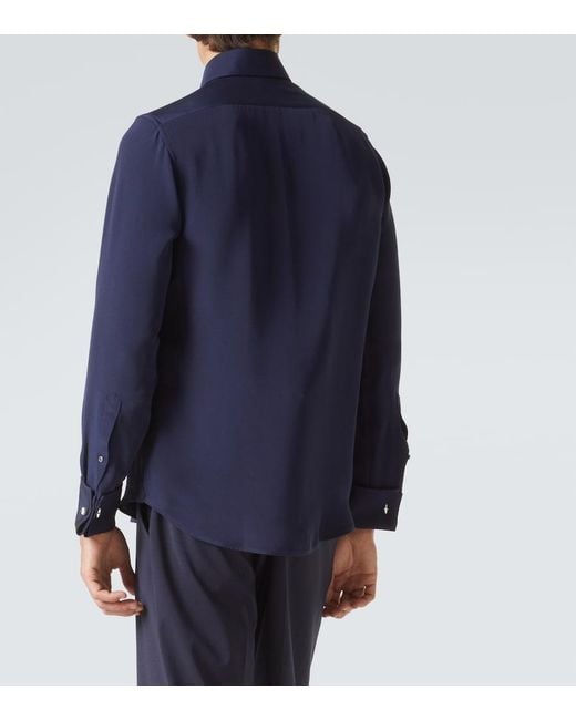 Thom Sweeney Blue Silk Shirt for men