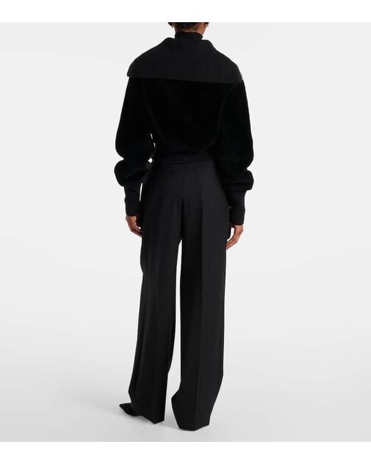 Victoria Beckham Black Shearling Bomber Jacket
