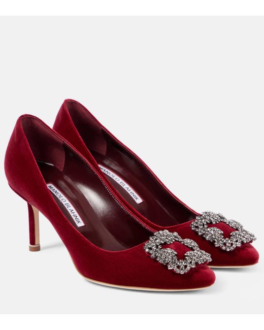 Manolo Blahnik Red Hangisi 70 Embellished Velvet Pumps