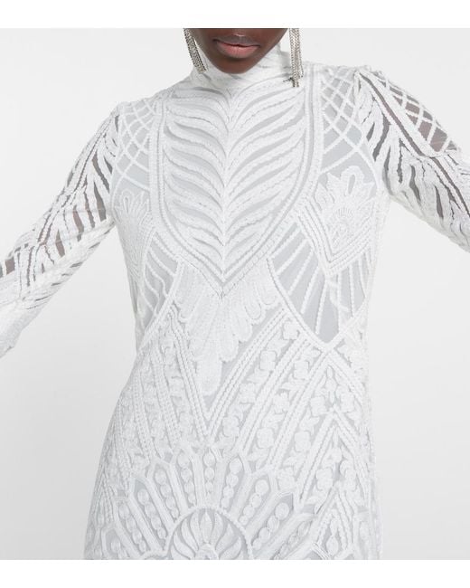 Galvan White Bridal Borghese Backless Lace Midi Dress