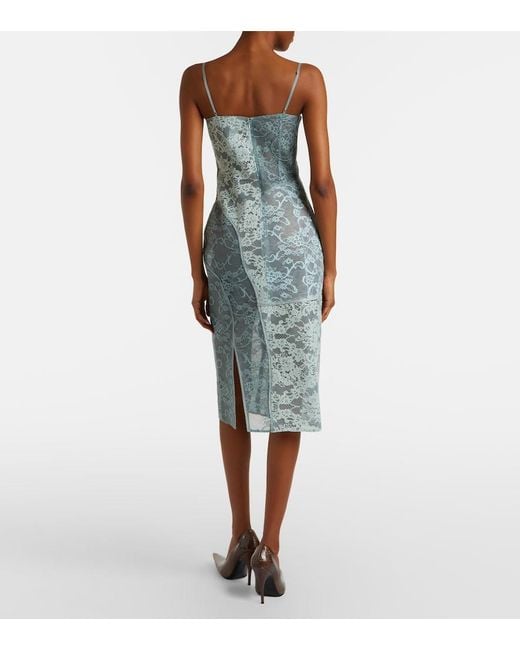 Acne Blue Paneled Cotton-Blend Lace Midi Dress