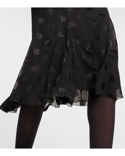Dolce & Gabbana Black Dg Devore Satin Midi Skirt