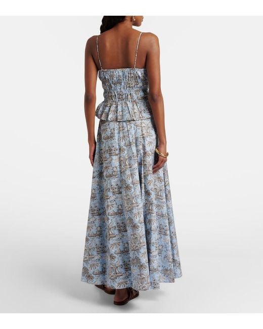 Staud Blue Floral Cotton Midi Skirt