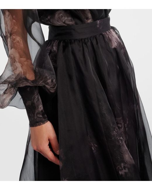 Zimmermann Black Hypnotic Floral Silk Organza Maxi Skirt