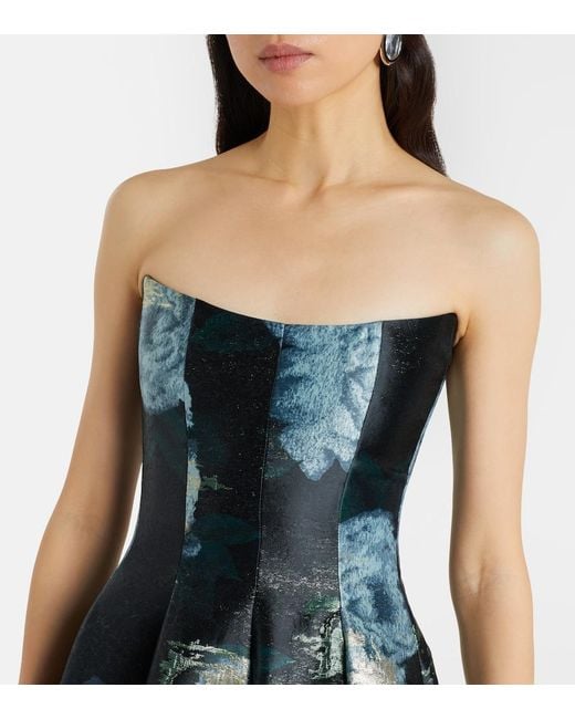 Markarian Black Laila Floral Brocade Bustier Gown